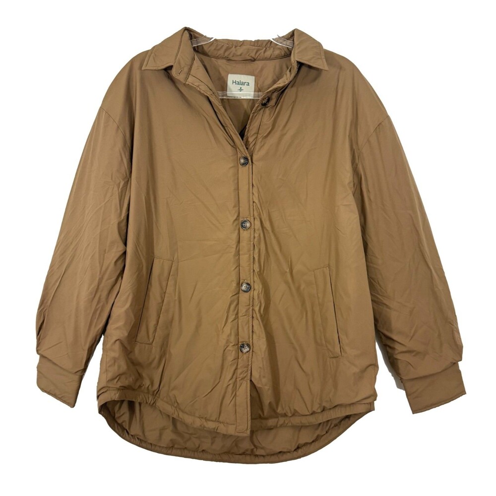 HALARA Puffer Jacket M Tan Button-Up Fall/Winter Snow Coat Pockets NEW B72